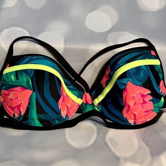 TROPICAL PRINT PUSH UP SWIM TOP by XHIL SIZE M - Picture 1 of 4